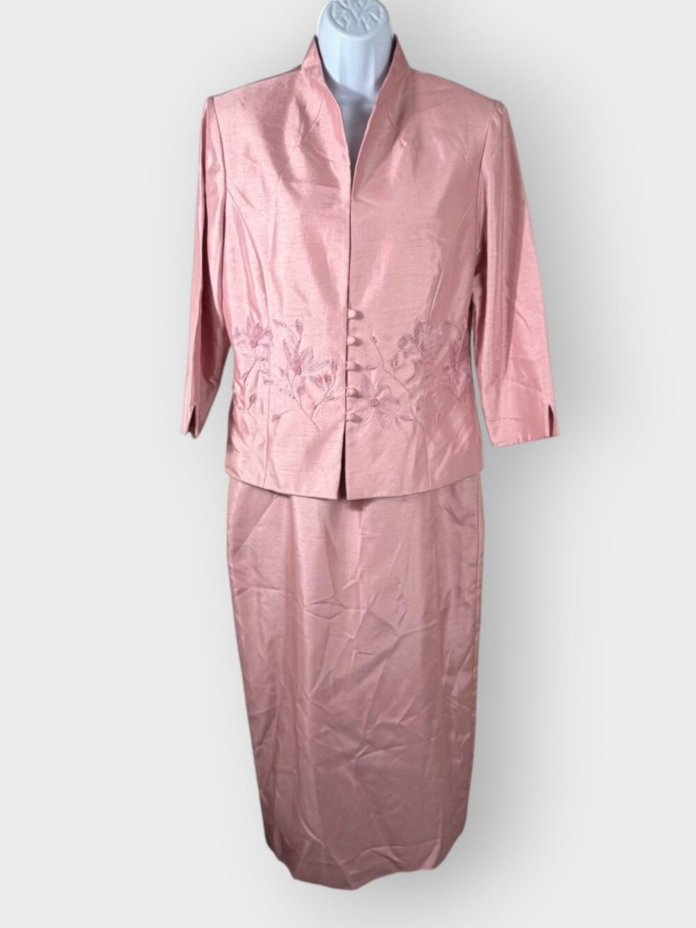Jessica Howard Dress & Jacket Set | 10 Pink Beaded Embroidered | Mother of Bride